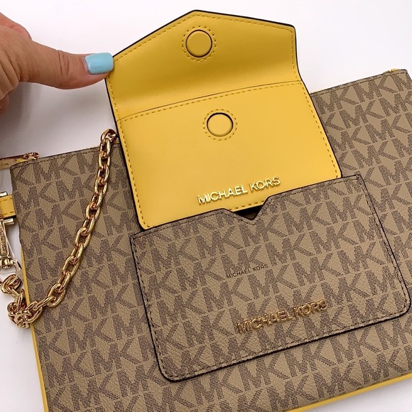 Michael Kors Jet Set LG 2 in 1 card case wristlet Wallet DAFFODIL SIGNATURE - Picture 2 of 16